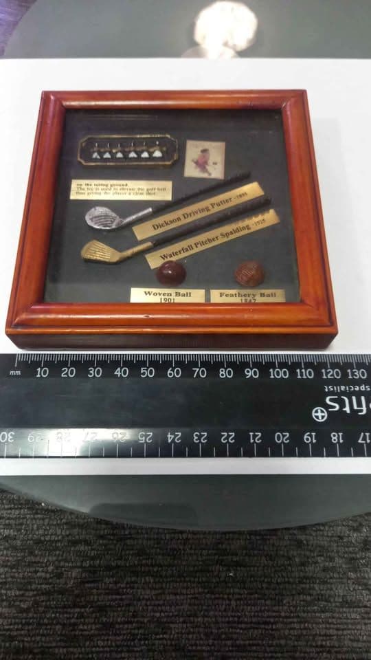 Vintage History of Golf Shadow Box – Miniature Replica Collection: Dickson Putter, Spalding Pitcher & Historic Balls view 6